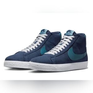 Nike SB - Zoom Blazer Mid Midnight Navy- Aqua- High Top Shoes. Skater Shoes 6.5